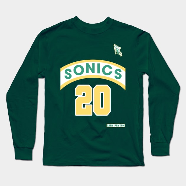 Gary Payton Retro Supersonics Jersey 90s Style Fan Art Long Sleeve T-Shirt by darklordpug